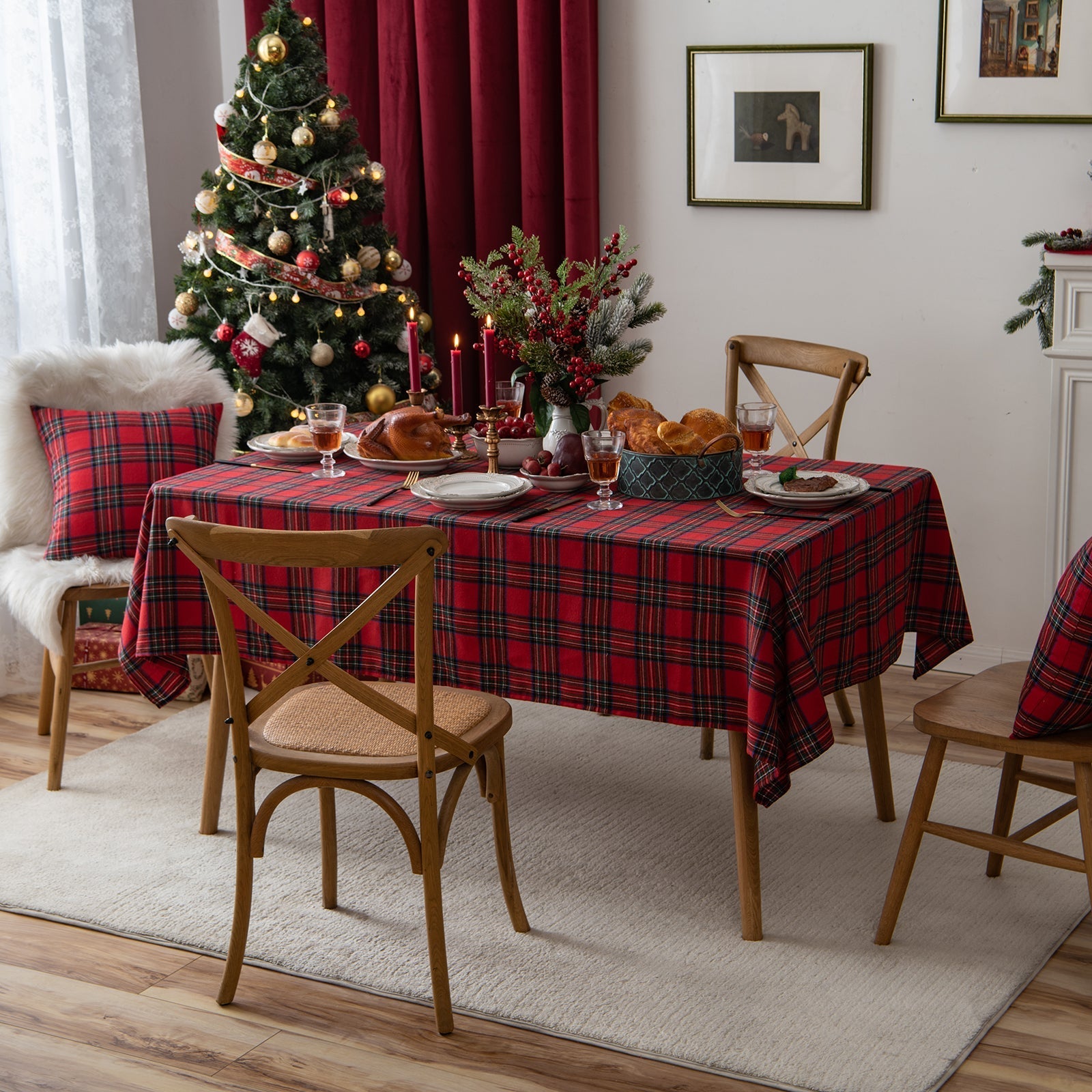 Christmas Party Traditional Scottish Tartan Squares Tablecloth