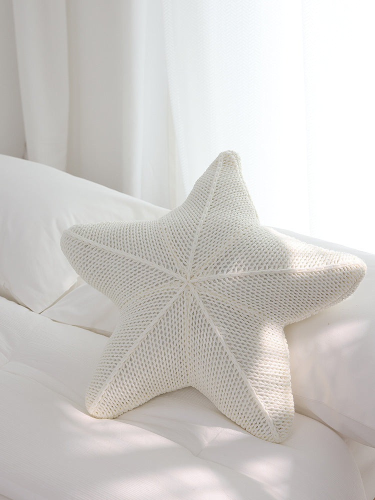 Coastal Charm' Starfish Hand-Knitted Pillow - Artisan Quality in Coral Orange, White, & Khaki