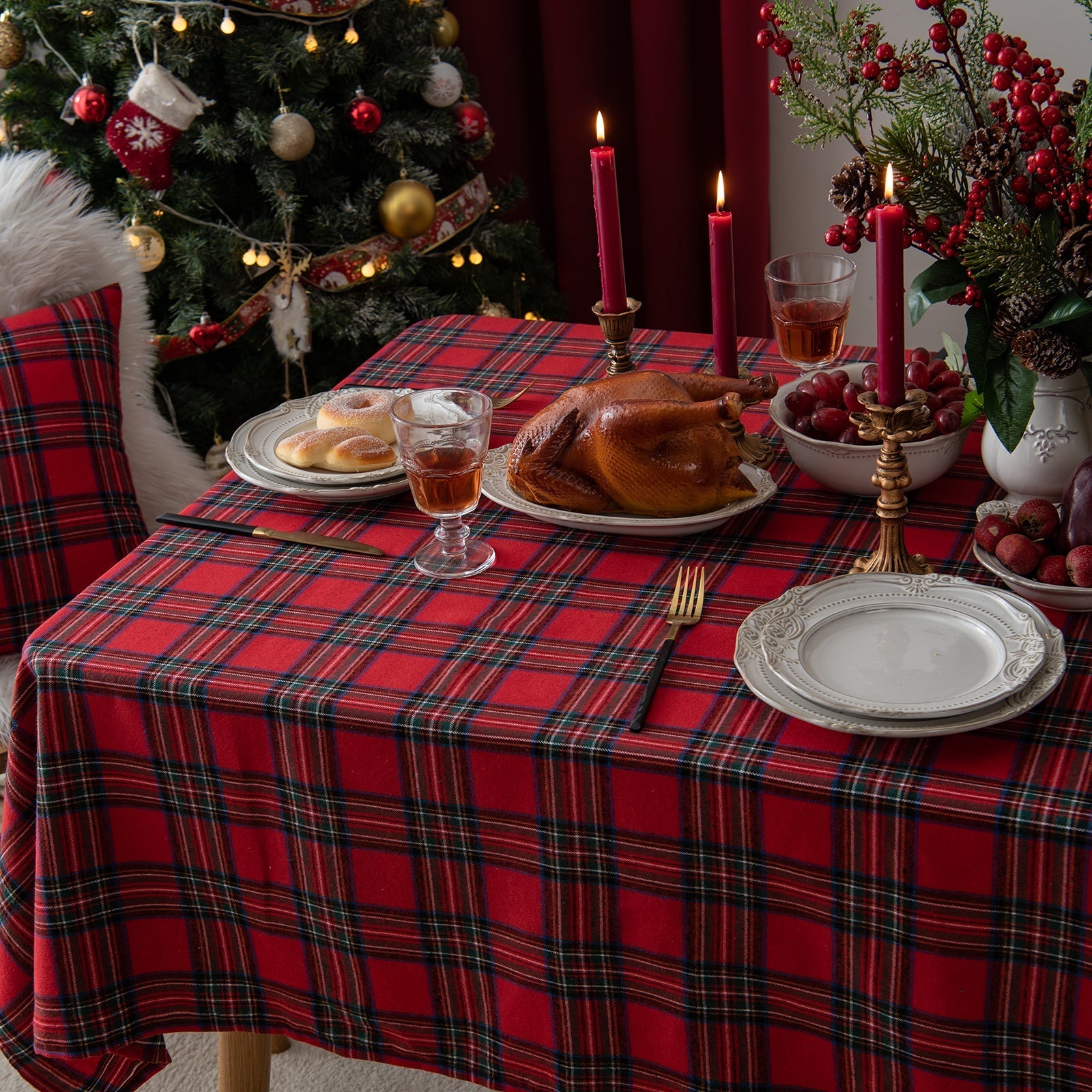 Christmas Party Traditional Scottish Tartan Squares Tablecloth