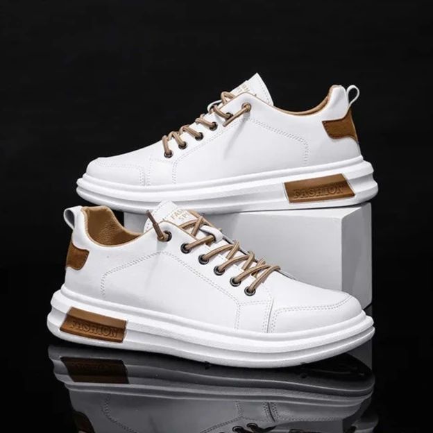 White men's sneakers with brown accents - Leon