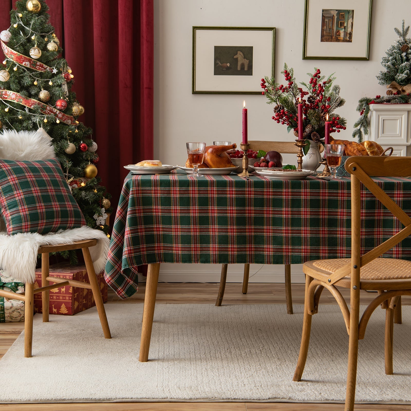 Christmas Party Traditional Scottish Tartan Squares Tablecloth