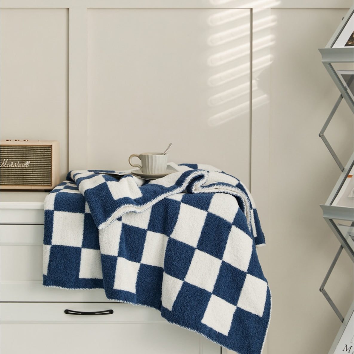 Checkerboard Cozy Knit Throw Blanket