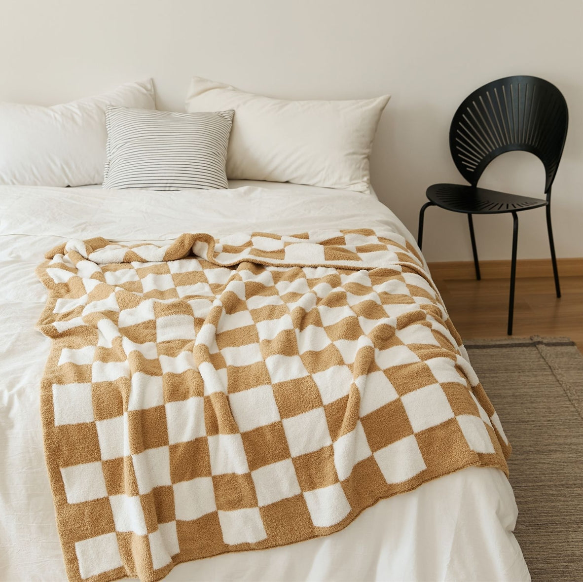 Checkerboard Cozy Knit Throw Blanket