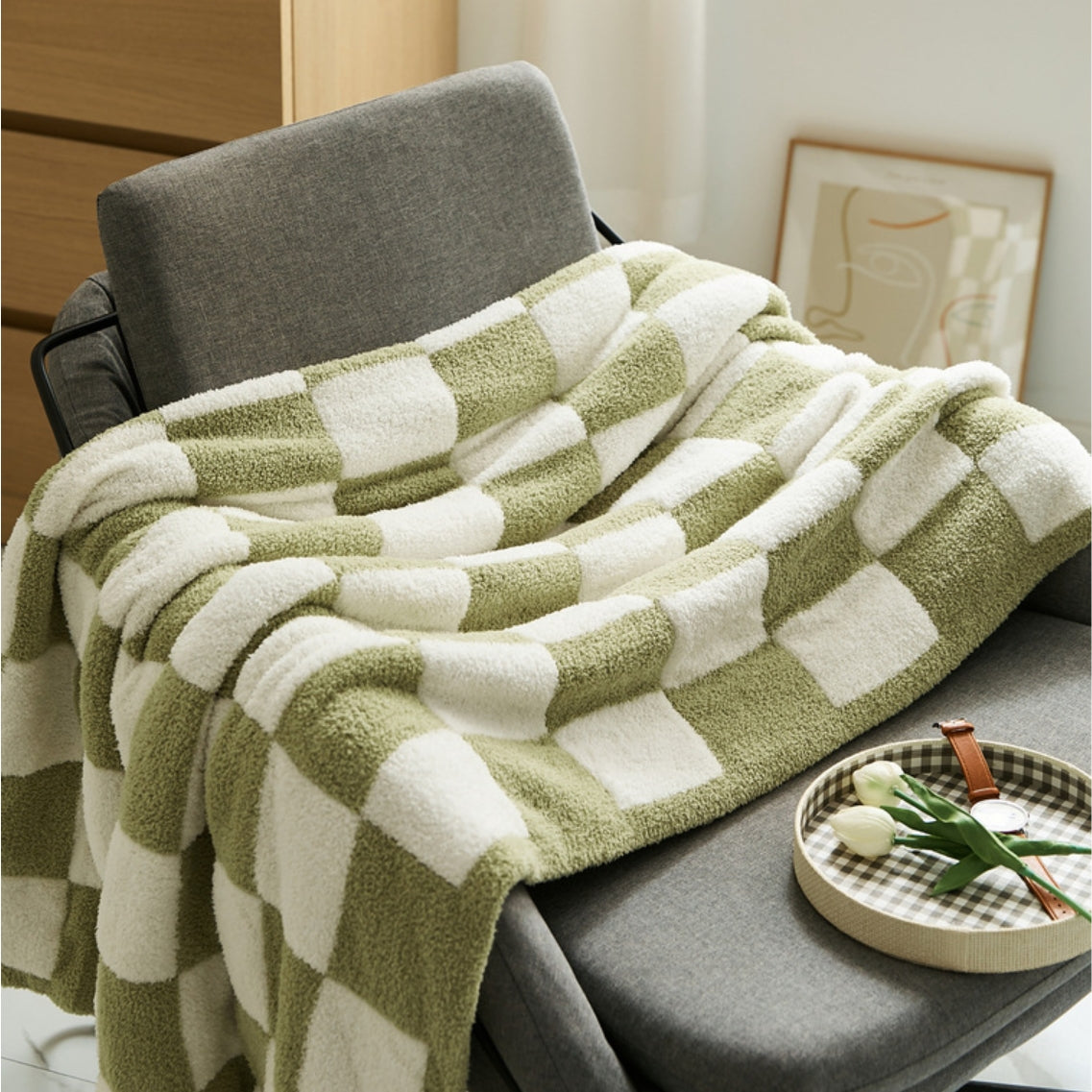 Checkerboard Cozy Knit Throw Blanket