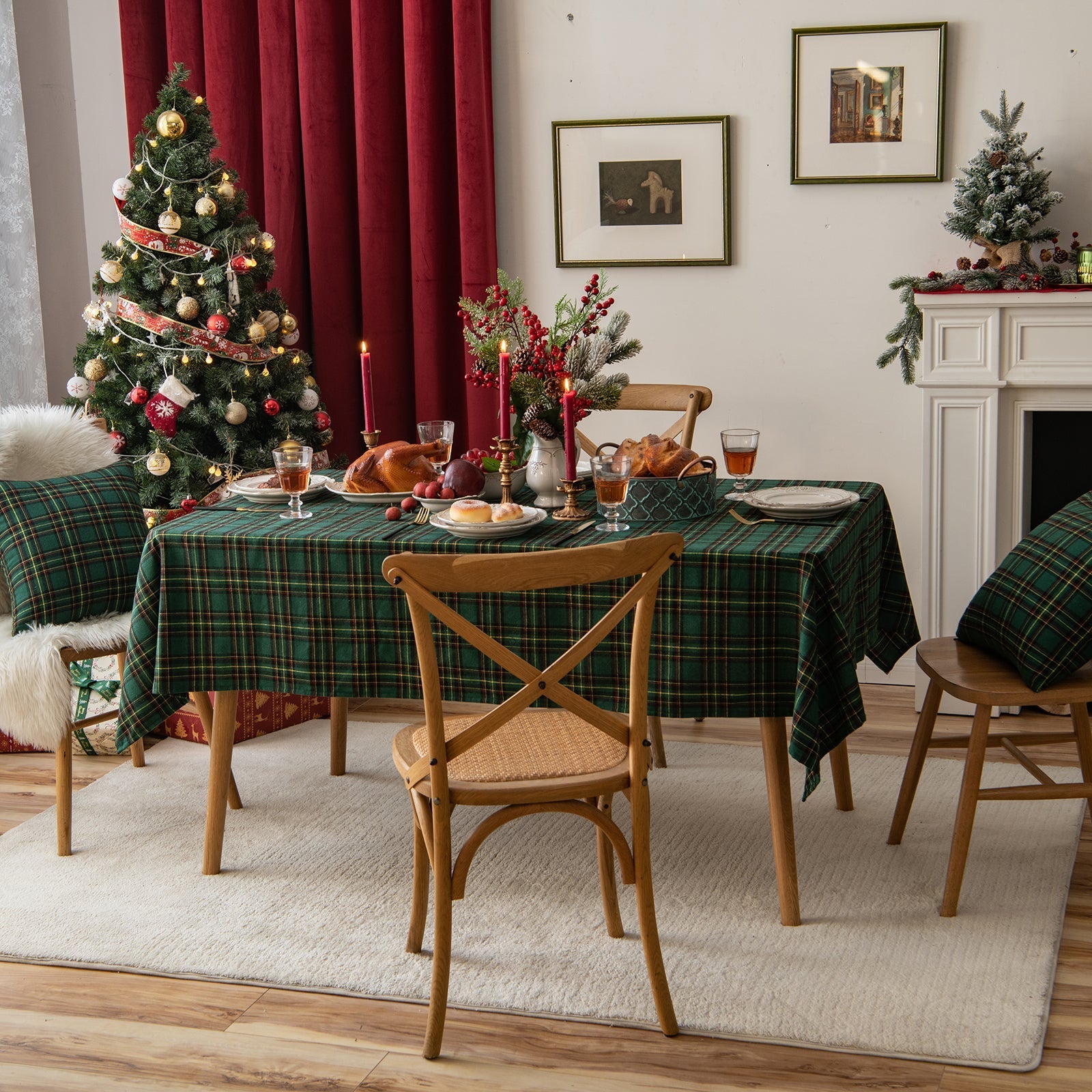 Christmas Party Traditional Scottish Tartan Squares Tablecloth