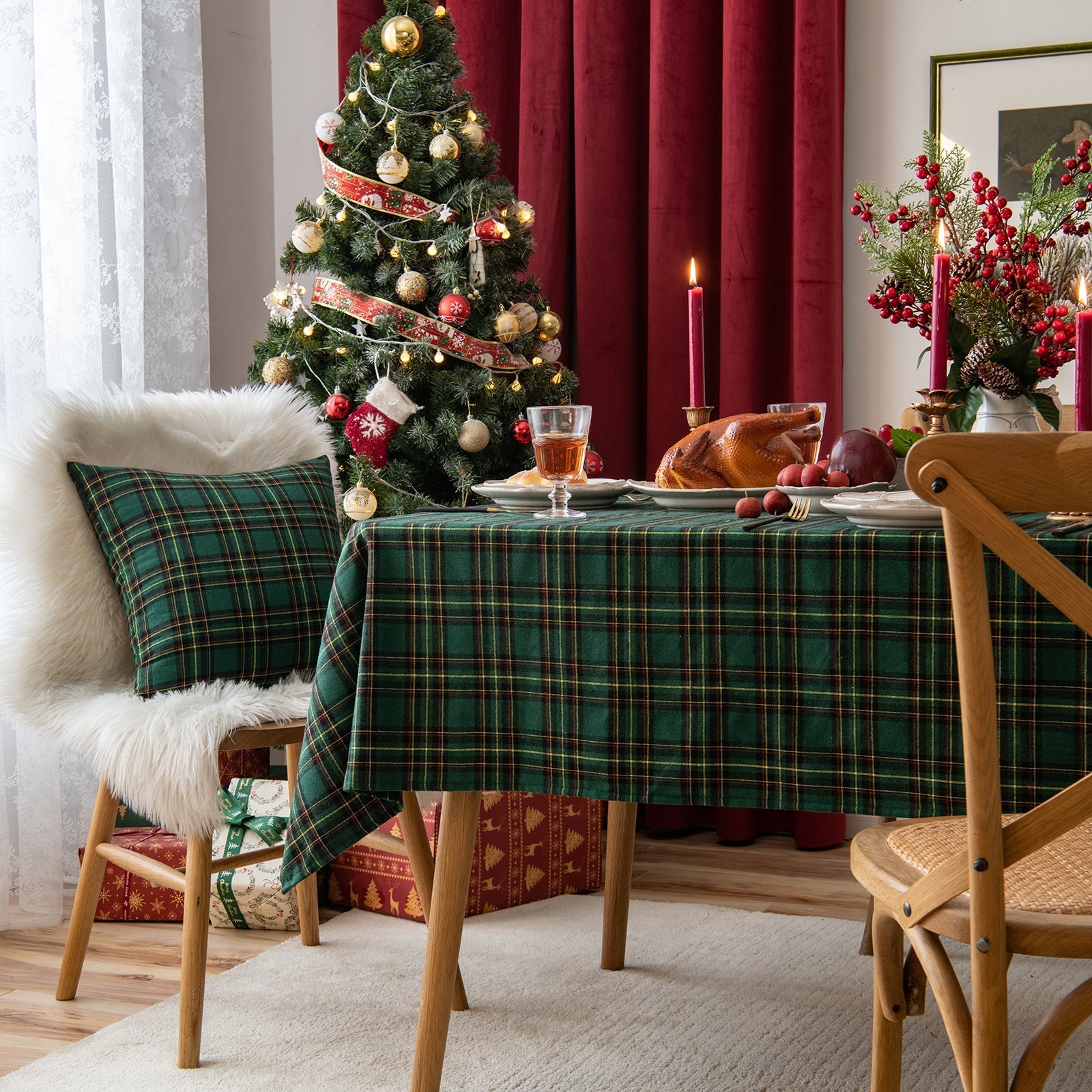 Christmas Party Traditional Scottish Tartan Squares Tablecloth