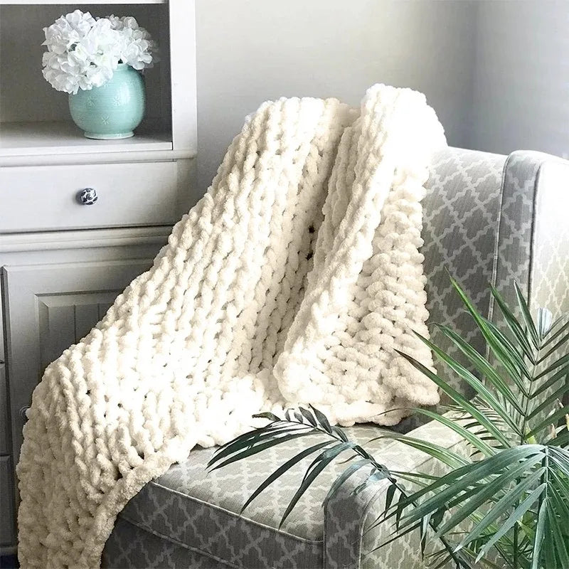 Chunky Hand Knitted Blanket - Soft, Cozy & Stylish Home Decor