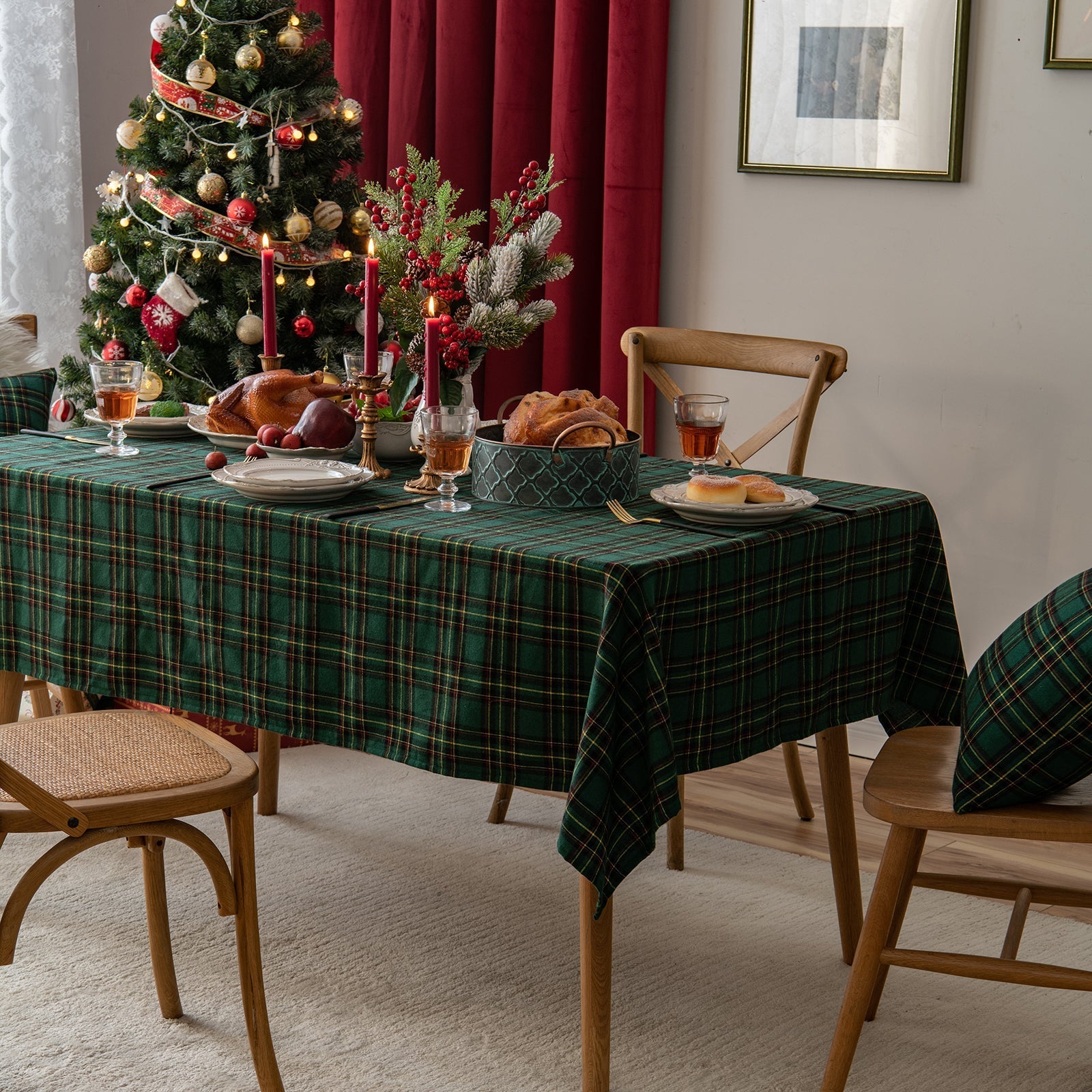 Christmas Party Traditional Scottish Tartan Squares Tablecloth