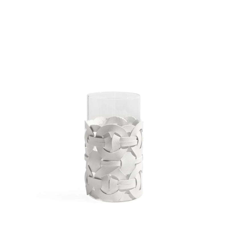 Tia White Leather Abstract Cylinder Glass Vase