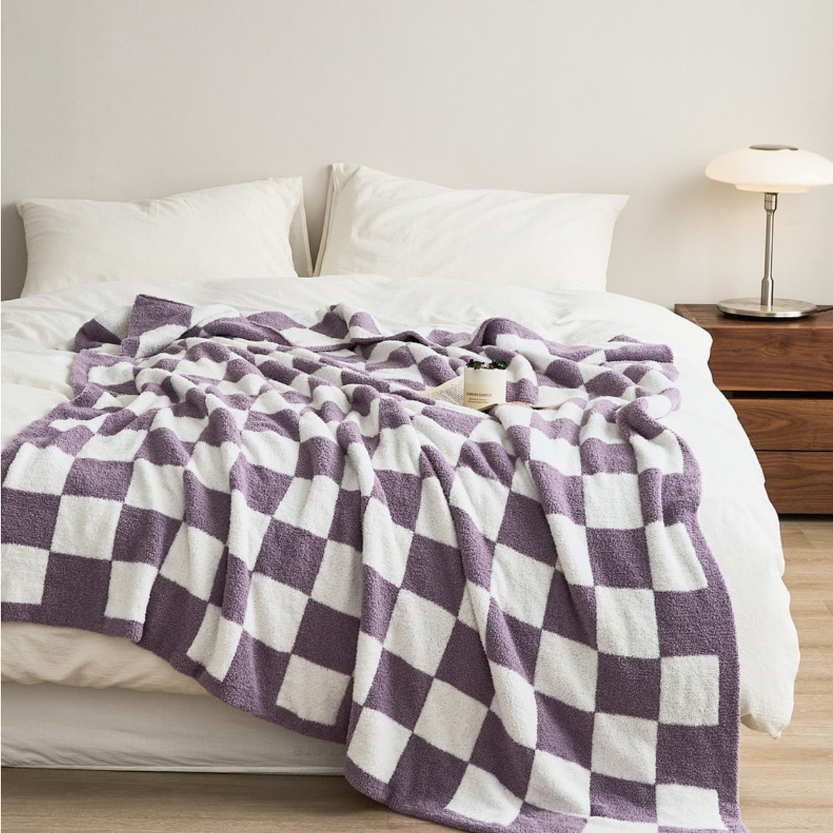 Checkerboard Cozy Knit Throw Blanket