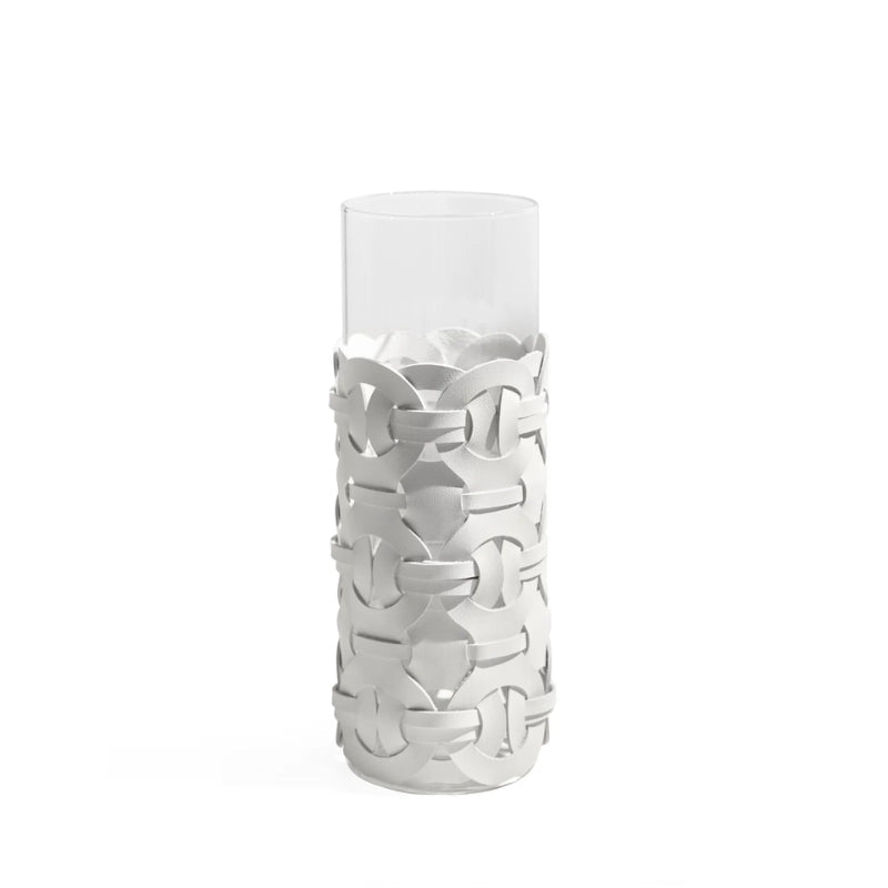 Tia White Leather Abstract Cylinder Glass Vase