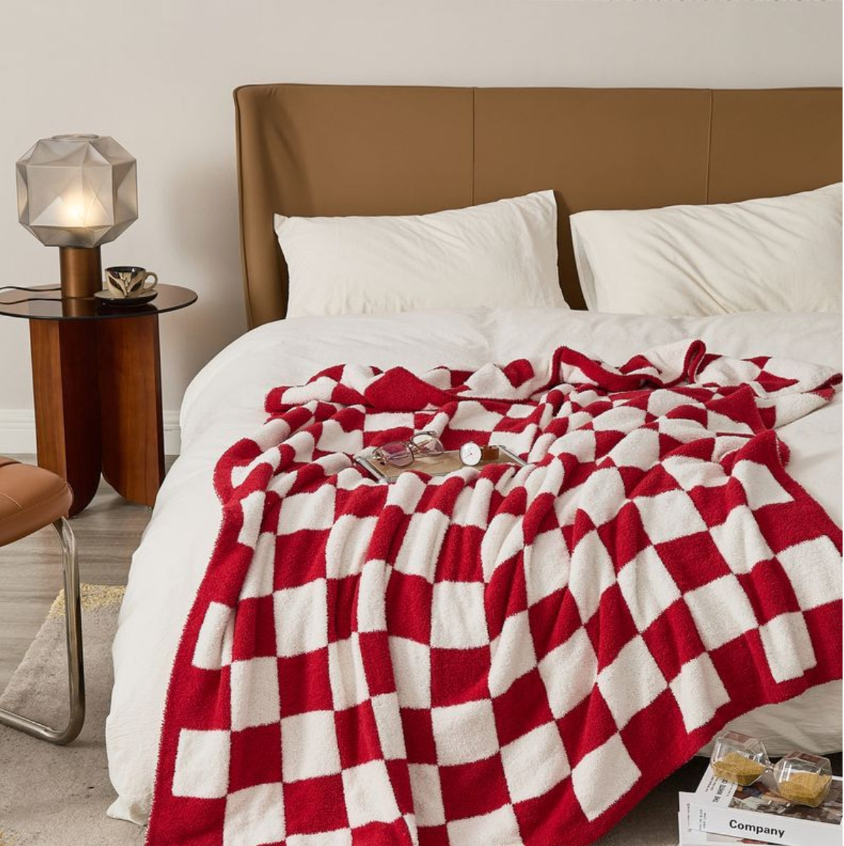 Checkerboard Cozy Knit Throw Blanket