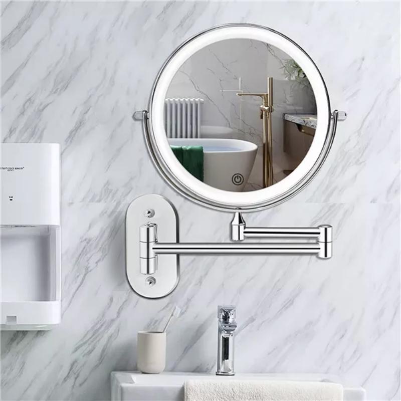 Chrome silver Rechargeable LED magnifying mirror for make-up and bathroom