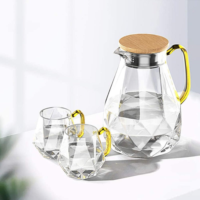 Textured Diamond Borosilicate Glass Teapot Set