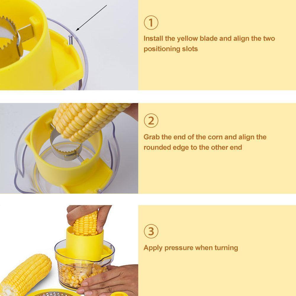 Cob Corn Stripper With Built-In Measuring Cup And Grater