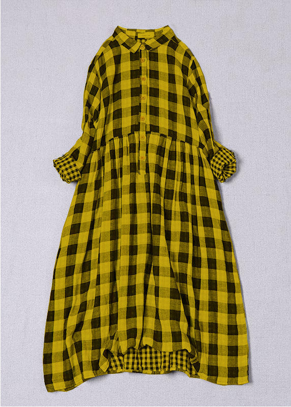 Bohemian Black White Plaid PeterPan Collar Pockets Button Fall Patchwork Dresses