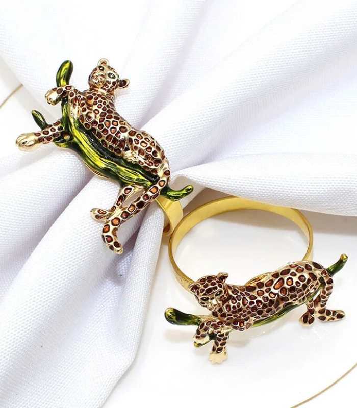 12 Pcs Set Leopard Napkin Rings Alloy 5 cm