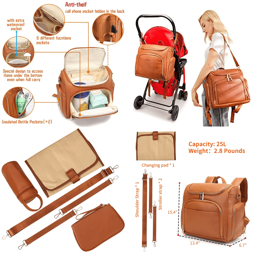 Baby Bag, Maternity Hospital Bag, PU Leather