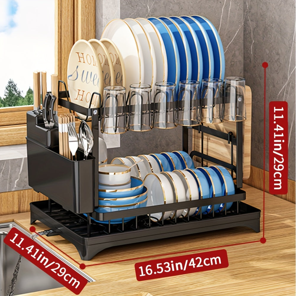 1pc Dish Drying Rack For Kitchen Counter Over The Sink, Detachable Larger Capacity 2-Tier Dish Drying Rack