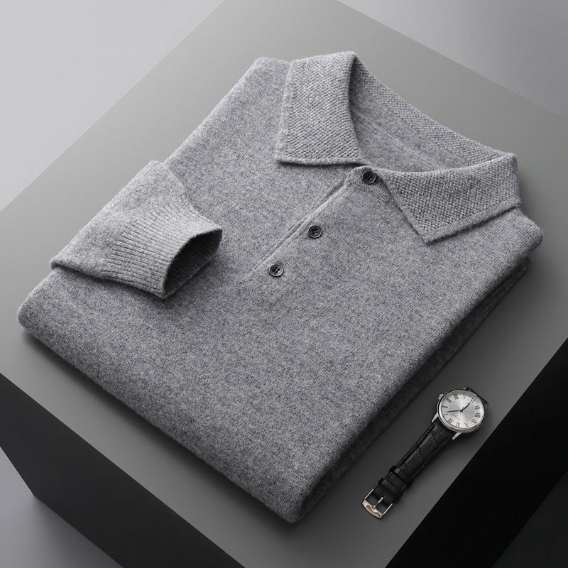 100% Cashmere Long Sleeve Polo Shirt