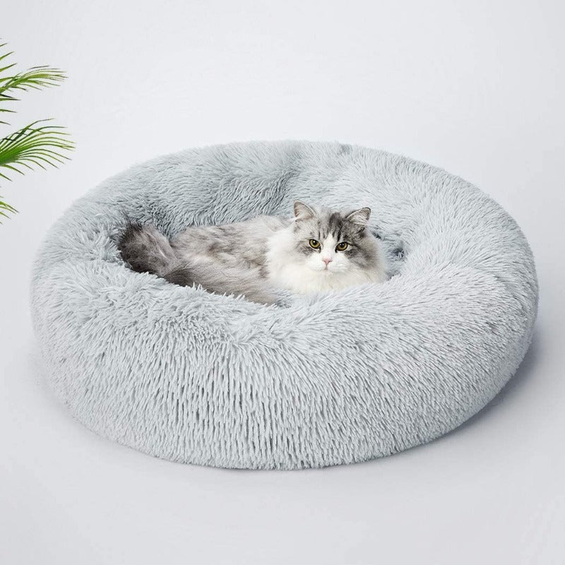 Round Plush Calming Donut Cat Bed Nest