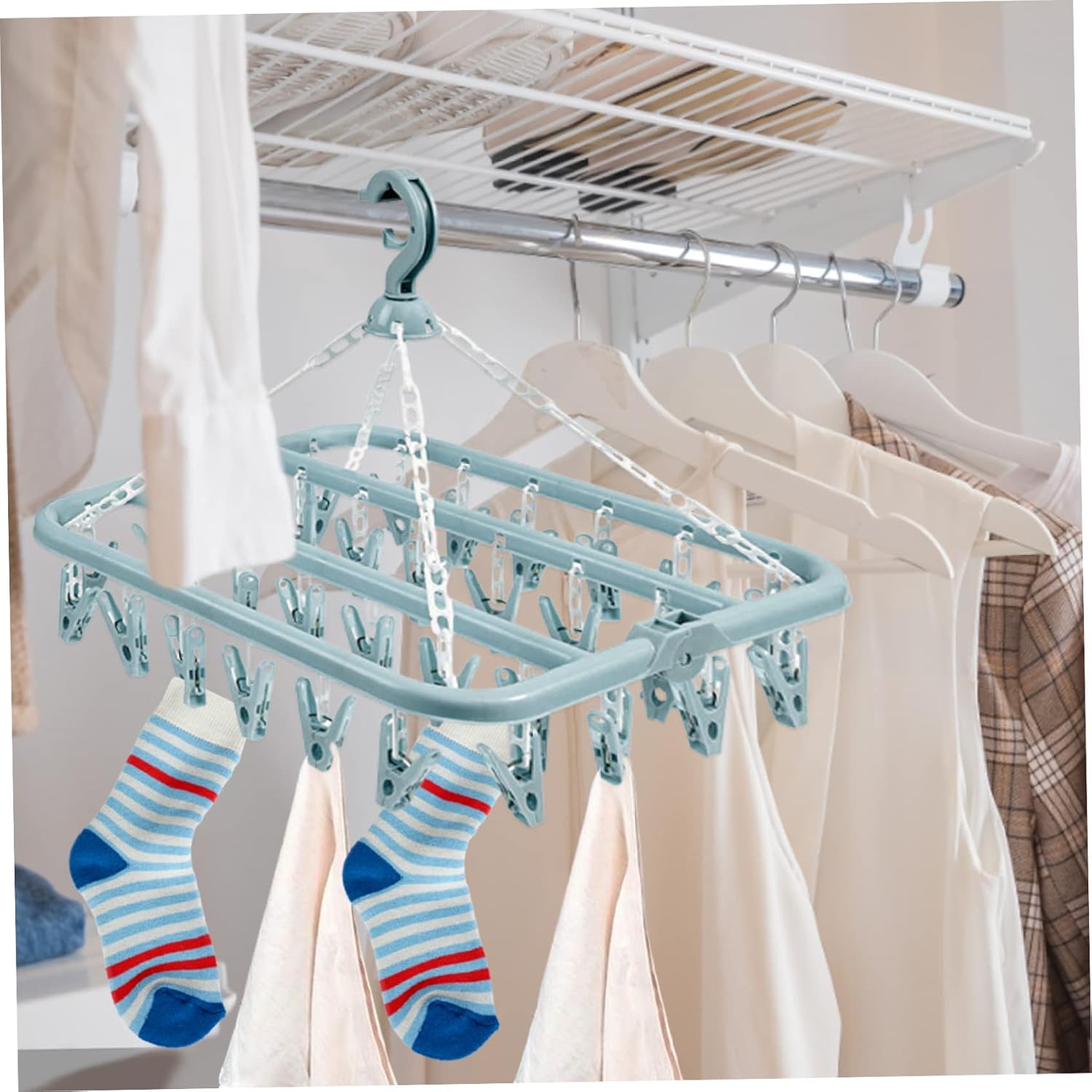 32-Clip Clothes Drying Hanger – Space-Saving Foldable Laundry Rack for Socks, Underwear, and Delicates