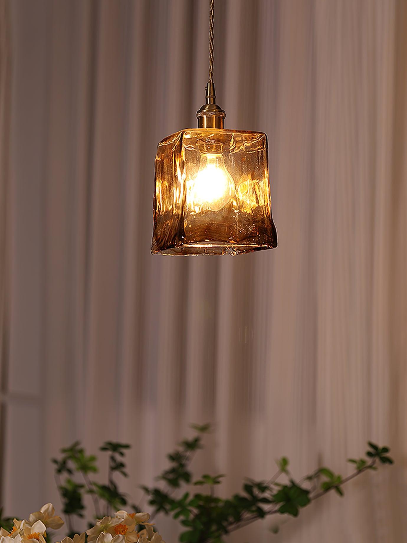 Brass Amber Glass Pendant Light