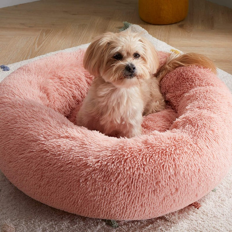 Round Plush Calming Donut Dog Bed for Small to Large Dogs