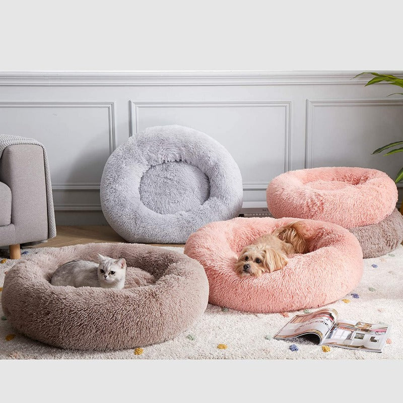 Round Plush Calming Donut Dog Bed for Small to Large Dogs