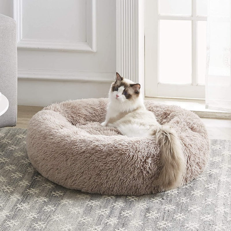 Round Plush Calming Donut Cat Bed Nest