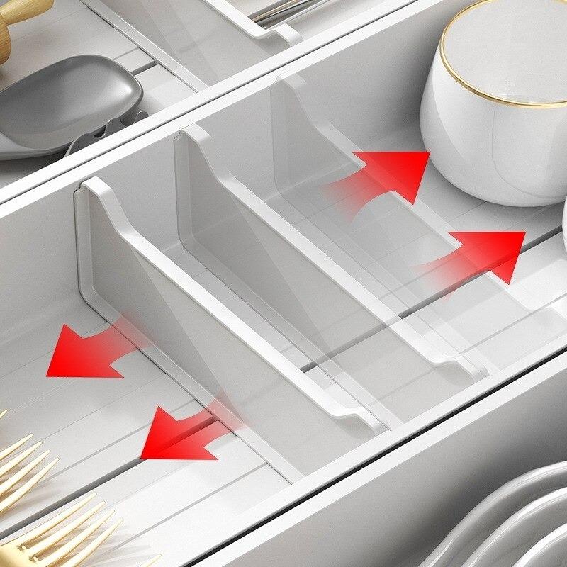 White Aluminium Kitchen Cutlery Drawer Organizer Trays