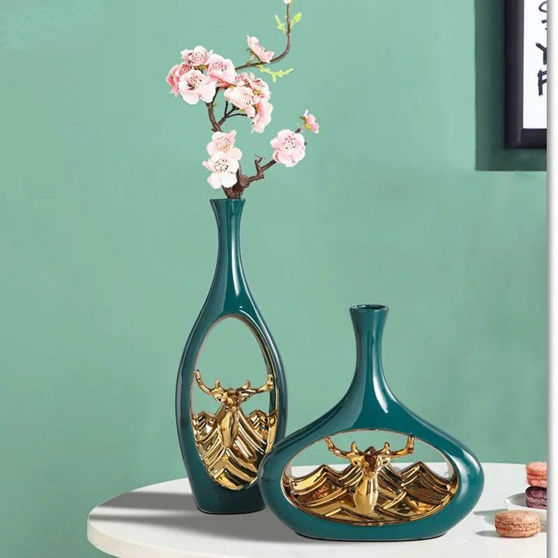 Como Vase Deer Style Green with Gold Finishing