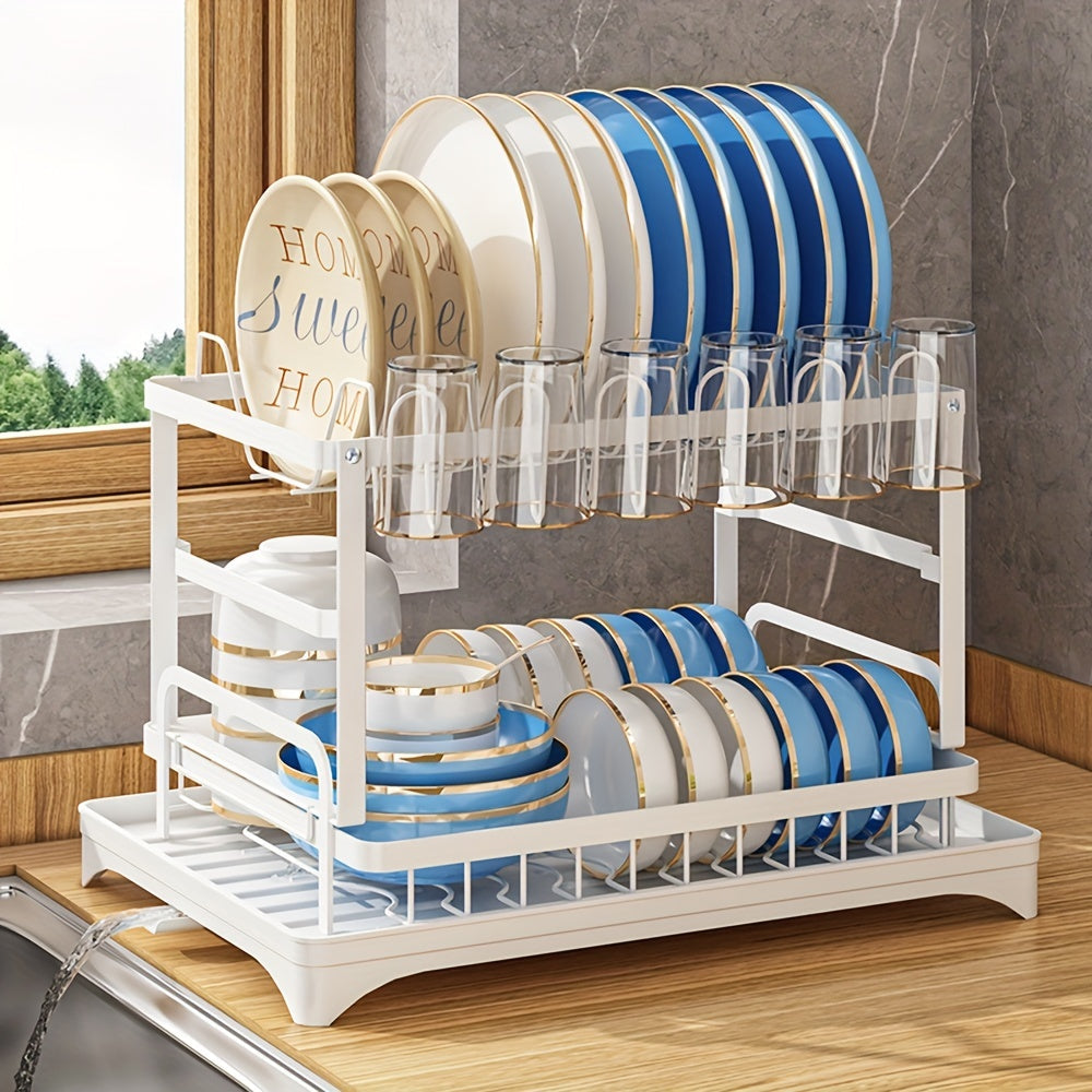 1pc Dish Drying Rack For Kitchen Counter Over The Sink, Detachable Larger Capacity 2-Tier Dish Drying Rack