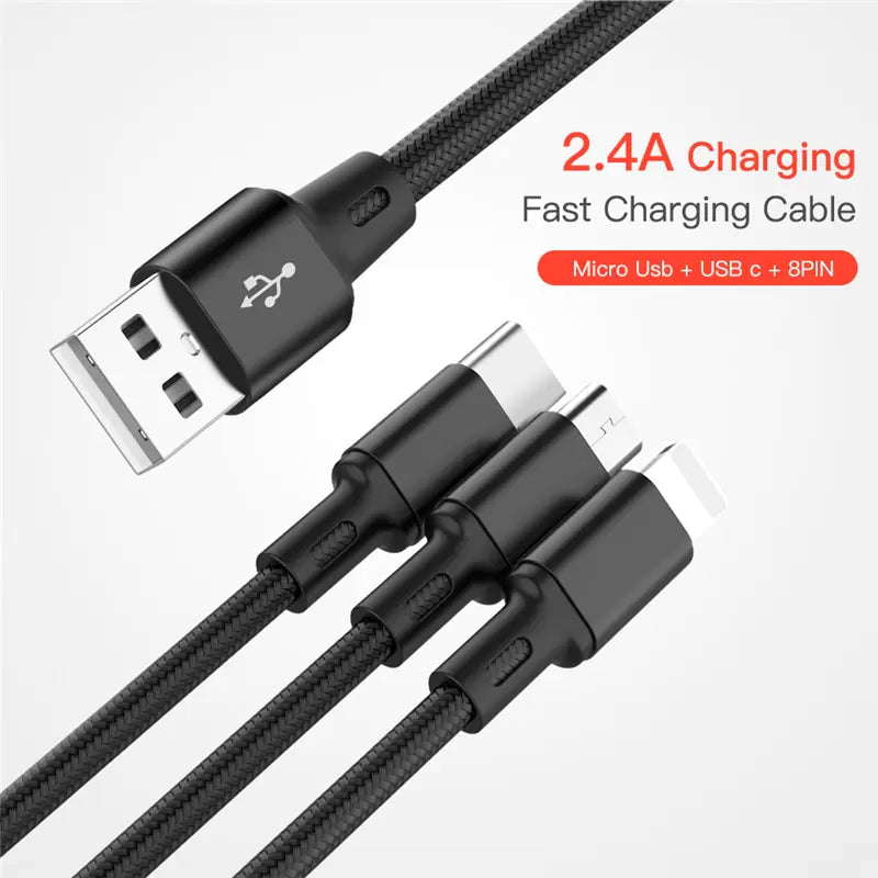 3-in-1 USB Cable for iPhone and Android