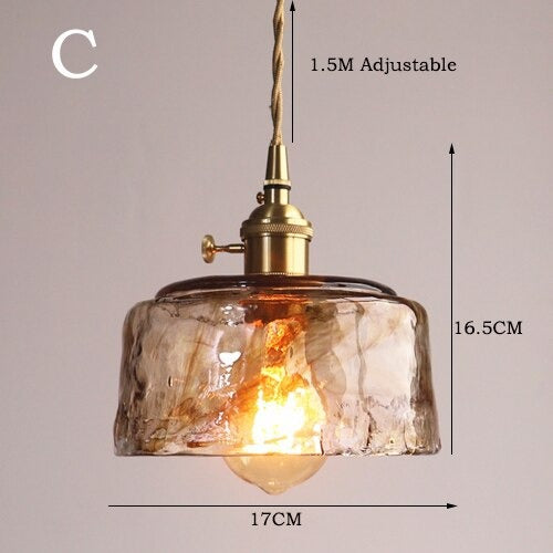 Brass Amber Glass Pendant Light