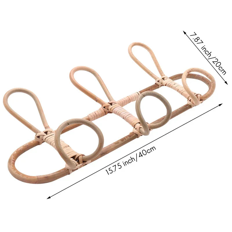 Children's Natural Rattan Wall Hook Organiser - 3 & 5 Hooks