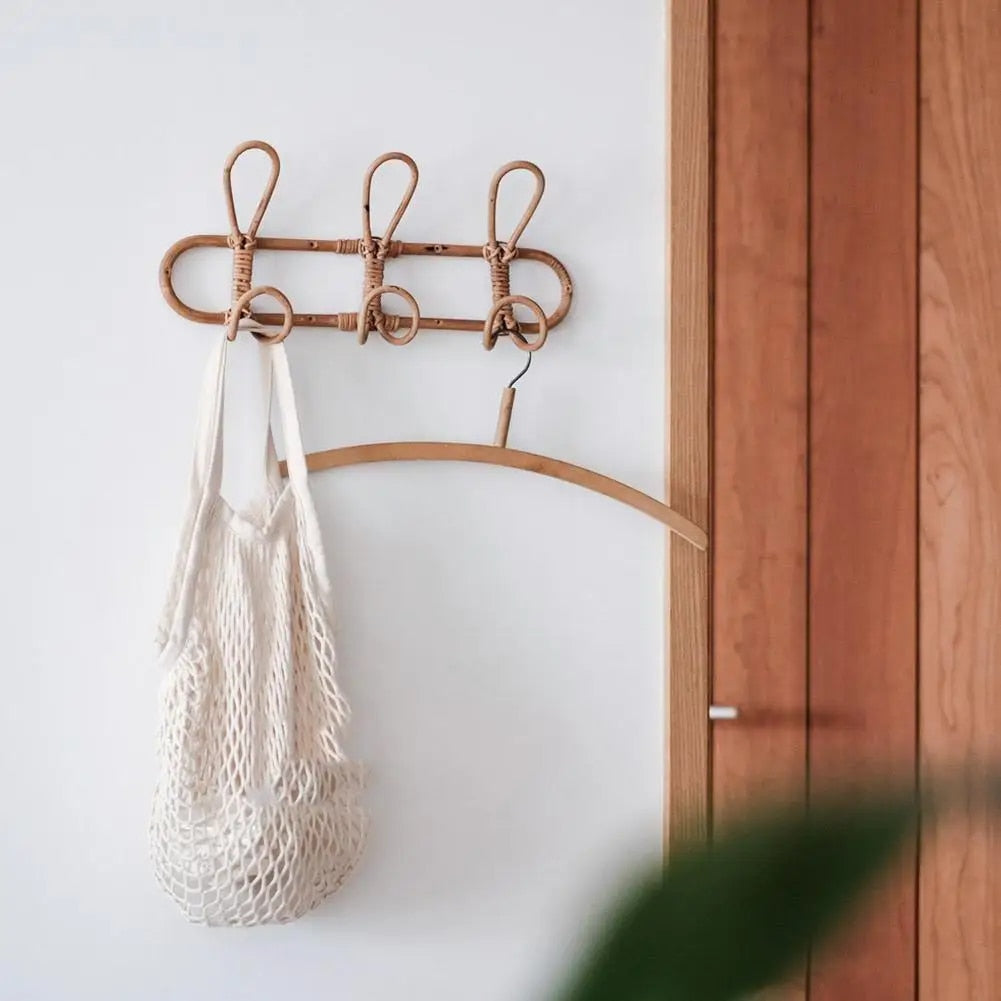 Children's Natural Rattan Wall Hook Organiser - 3 & 5 Hooks