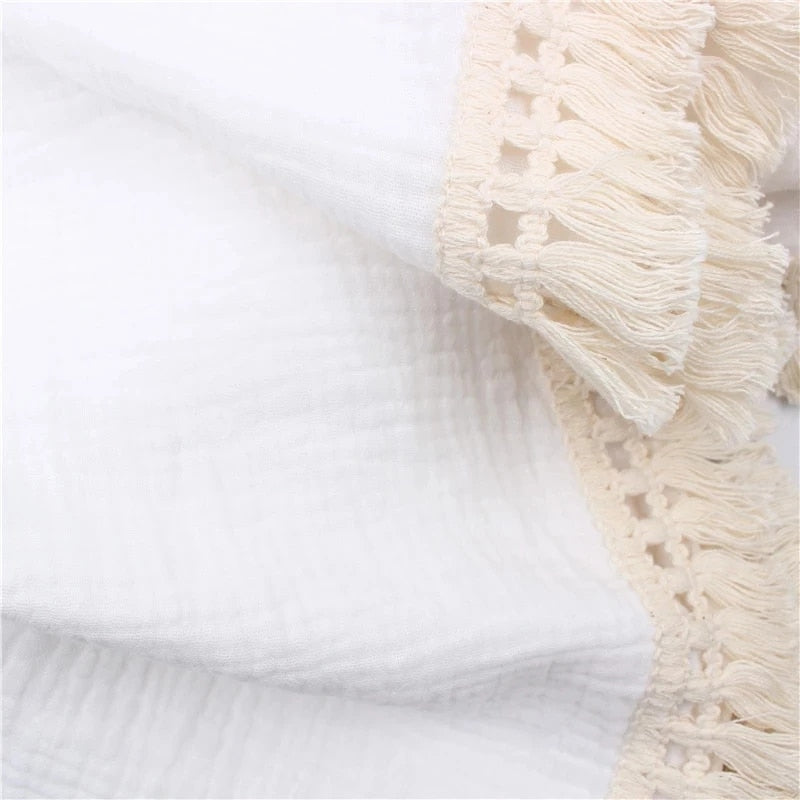 Cotton Muslin Swaddle Blanket for Baby with Tassel Detail - 3 Colours