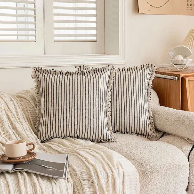 Decorative Nordic Striped Jacquard Cotton Cushion Covers - 6 Colours