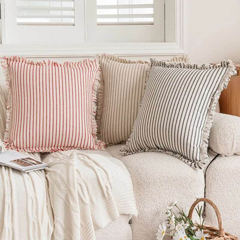 Decorative Nordic Striped Jacquard Cotton Cushion Covers - 6 Colours