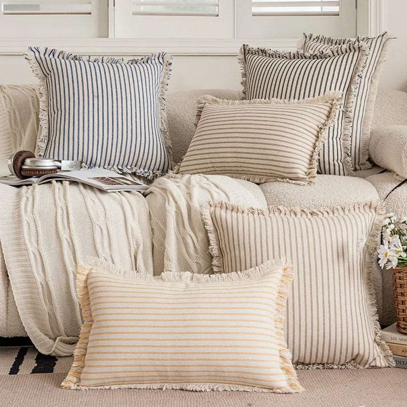 Decorative Nordic Striped Jacquard Cotton Cushion Covers - 6 Colours