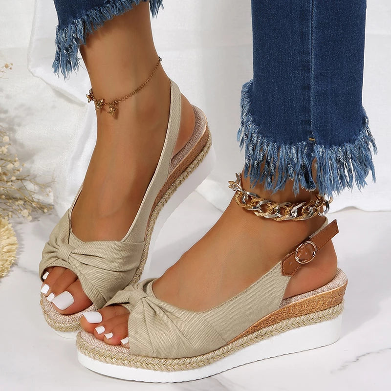 Chic summer espadrille sandals with buckle closure and knot detail