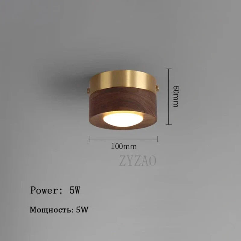 WoodenGlow - Walnut Ceiling Lamp with LED Spotlight