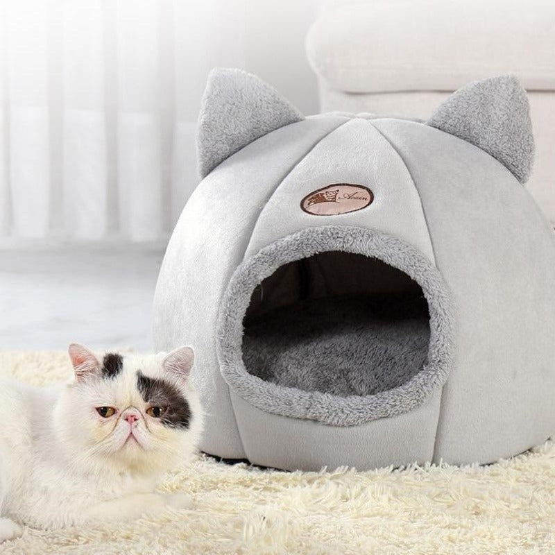 Cute Kitty Calming Cat Cave with Removable Cat Bed Cushion