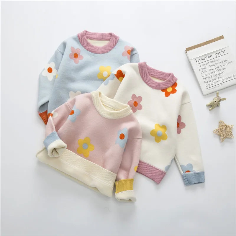 CozyBloom Floral Knit Sweater for Girls | Warm Winter Pullover