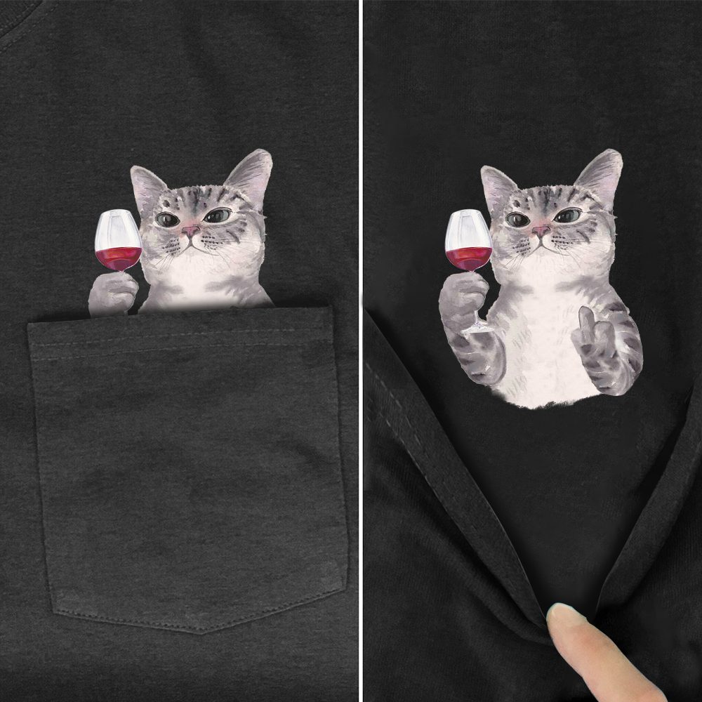 Surprise Pocket Wine Cat T-Shirt