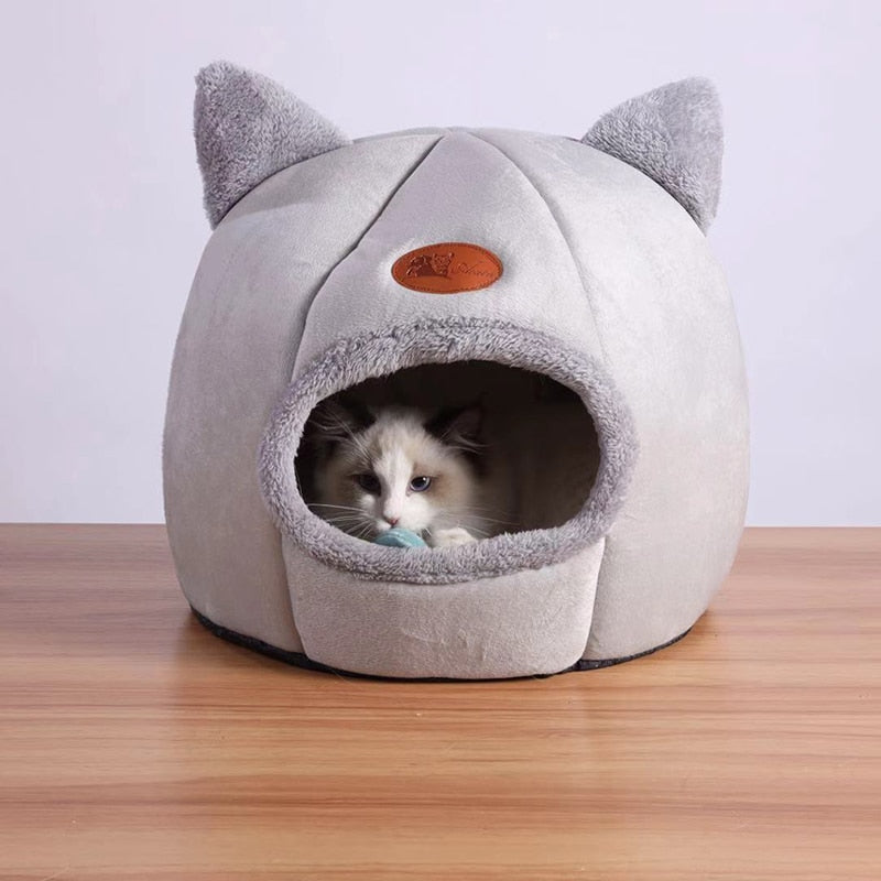 Cute Kitty Calming Cat Cave with Removable Cat Bed Cushion