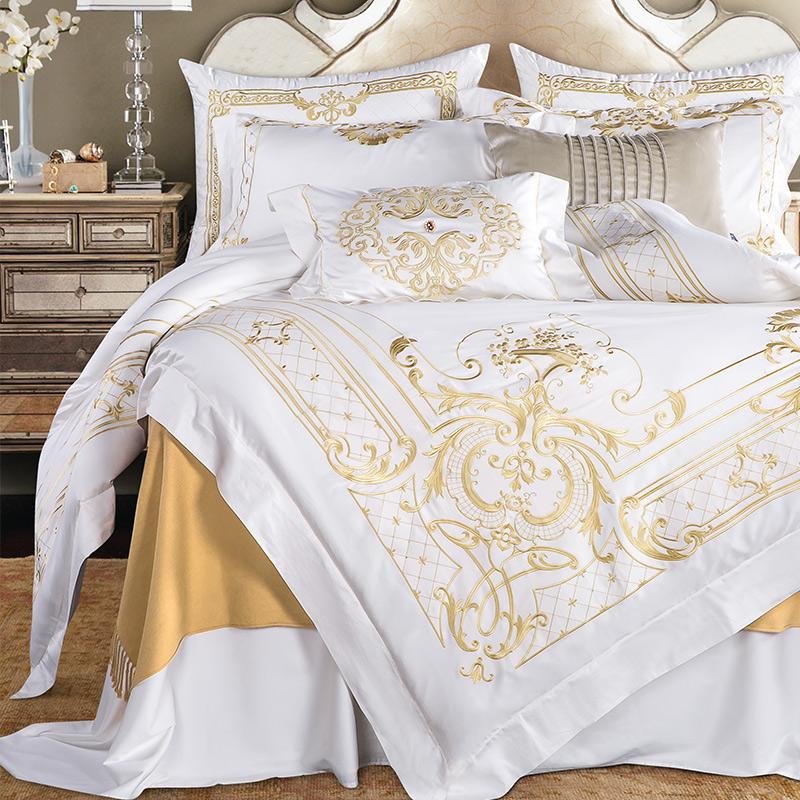 DeLuxxe White Egyptian Cotton Embroidery Bedding Set