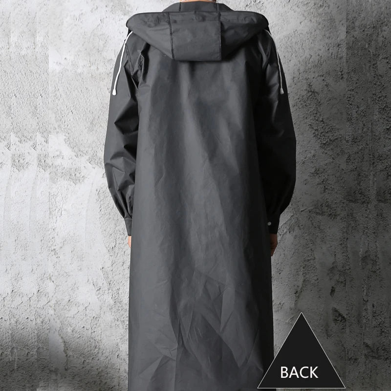 Waterproof Autumn Long Black Raincoat – Hooded, Thickened Jacket for Outdoor