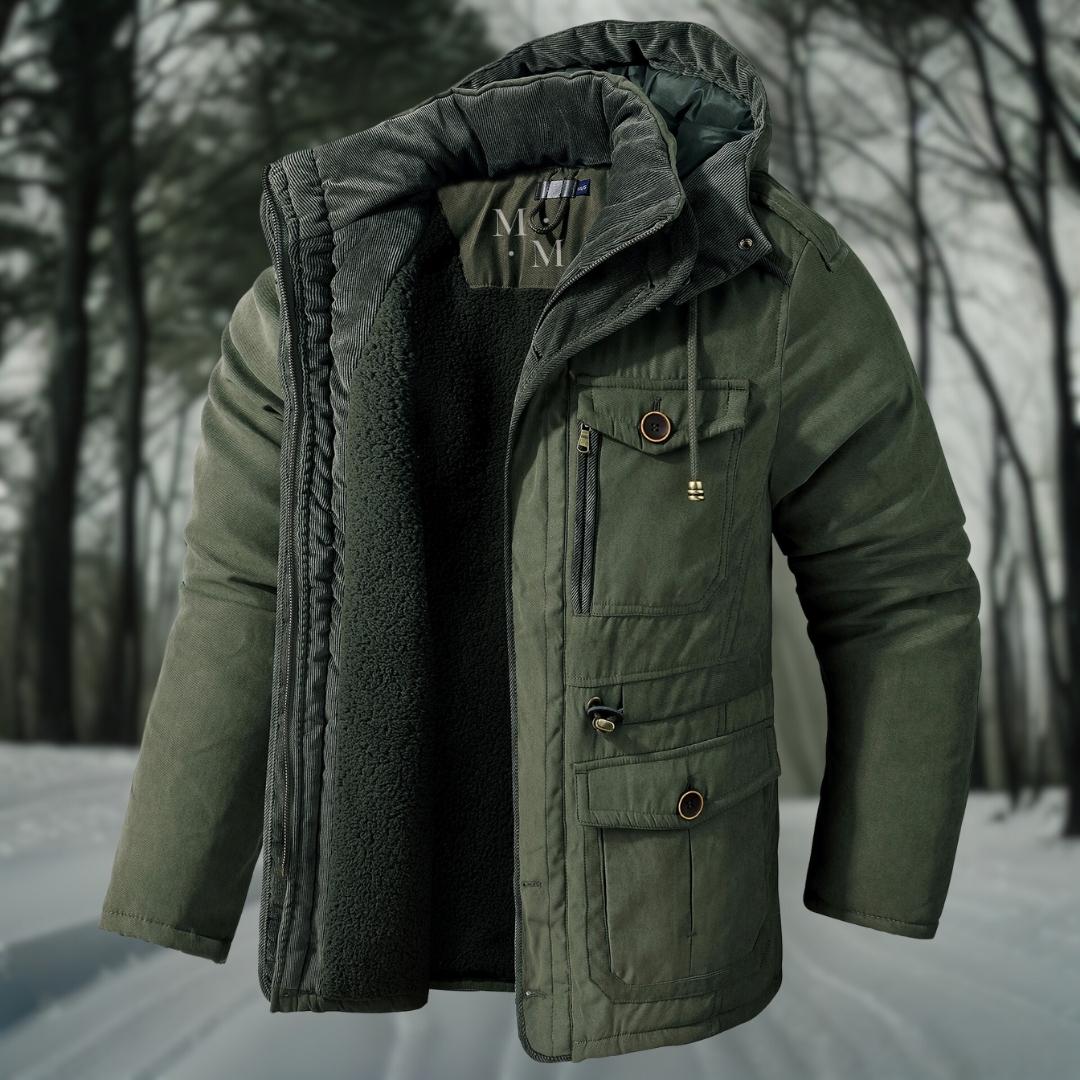 Stylish warm parka jacket for men with hood